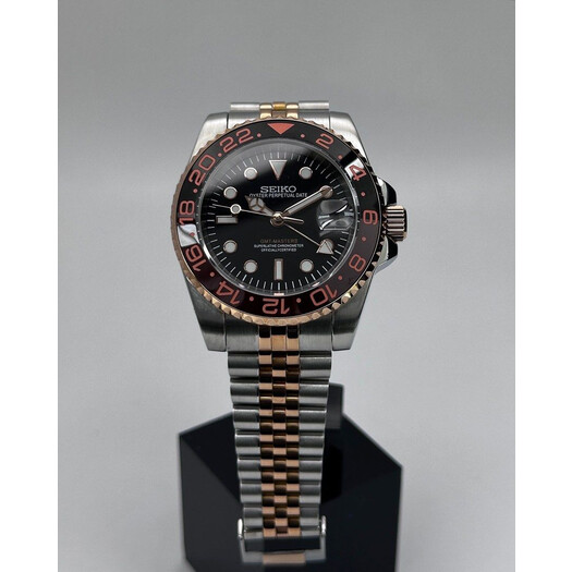 Custom Seiko Mod • Rose Gold Steel Automatic GMT Master 2 • 40mm